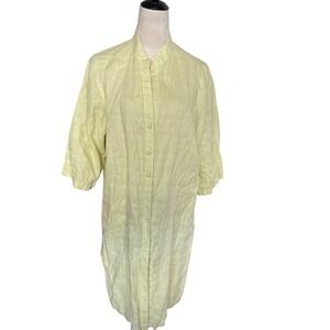 Mercer Madison 1X Yellow Linen Band Collar Tunic Shirt Dress 3/4 Sleeve